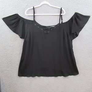 Torrid Womens Shirt Plus Size 4X Black Cold Shoulder Lace Up Strappy Goth